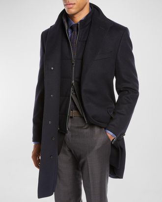Corneliani Mens ID Wool Top Coat, Navy