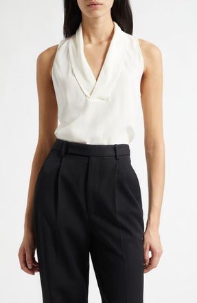 BOSS Bolaru Sleeveless Silk Shawl Collar Top in Soft Cream at Nordstrom, Size 16