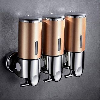 OEM Dispensador De Jab&oacute;n Manual De Pared Con Tres Compartimentos, No Requiere Taladrar, Apto Para Champ&uacute;, Gel De Ducha Y Acondicionador, Color Dorado