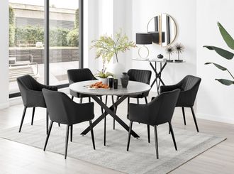 Furniturebox Novara Grey Concrete Effect Black Leg 120cm Round Dining Table & 6 Calla Black Leg Chairs