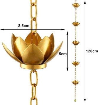OEM Cadena De Lluvia Negra Galvanizada Con Forma De Loto, 120 Cm, Funcional, Para Exteriores, Con Drenaje Decorativo Para Jard&iacute;n, Terraza Y Fachada