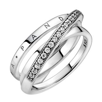 Pandora Crossover Pave Sterling Silver Triple Band Ring, Size 50