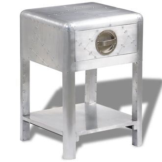Berkfield Home Aviator End Table with 1 Drawer Vintage Aircraft Airman Style in Silver