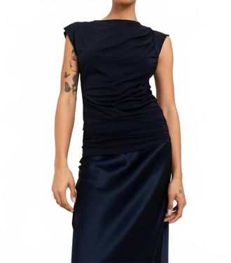 Paper Label Greta Rouched Tee In Midnight Blue