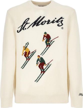 Saint Barth Ivoor Wolmix Ski Patroon Trui - Heren - Ronde hals truien - Beige - XL - Wol - Truien & Vesten