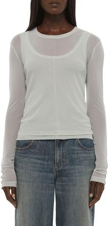 Helmut Lang Layered Mesh Long Sleeve T-Shirt in Aqua Gray at Nordstrom, Size Xx-Small