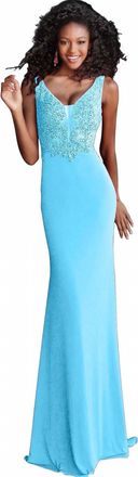 Jovani Sleeveless Negligee-Style Formal Dress In Light Blue