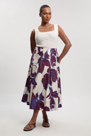 Karen Millen Womens Plus Size Graphic Floral Cotton Sateen Woven Skirt viscose - Size 20 UK