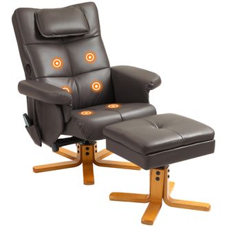 HOMCOM Massage Recliner Chair with Footstool and Hidden Storage - Dark brown | TJ Hughes Black