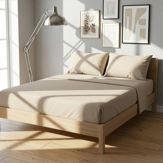 KASANOVA Completo letto matrimoniale cotone sabbia tinta unita