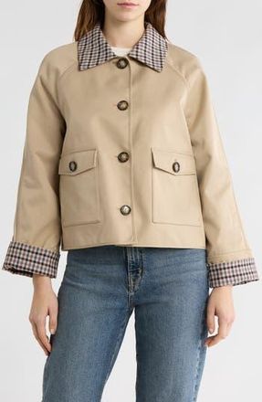 Bernardo Short Raincoat in Khaki /Check Print at Nordstrom Rack, Size X-Small