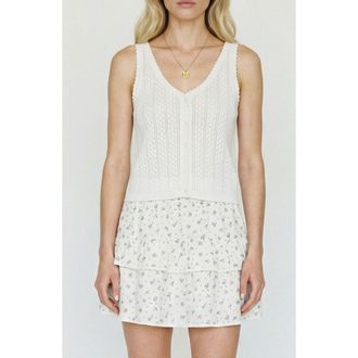Vero Moda Lux Light Pointelle Knit Cotton Blend Button-Up Tank in Snow White at Nordstrom, Size Large