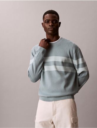 Calvin Klein Mens Tech Knit Stripe Sweater - Green - XL