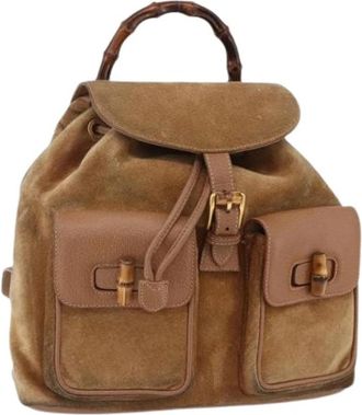 Gucci Pre-owned Suede Backpack - Dames - Vintage Rugzakken - Bruin - ONE Size - Su&egrave;de - Vintage