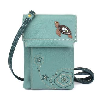 Chala RFID Criss Crossbody Cell Phone Purse - Women Faux Leather Xbody Handbag with Adjustable Strap, Turtle - Teal, One Size