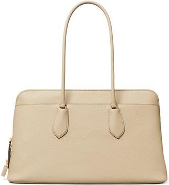 Tory Burch Lock Leather Satchel in Light Stone at Nordstrom