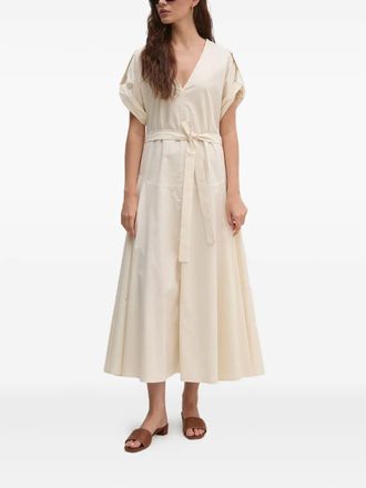 Sandro Ferrone belted V-neck midi dress - women - Cotton - 40 - Neutrals