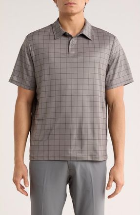 Zella Print Performance Golf Polo in Grey Pewter Crisp Grid at Nordstrom Rack, Size Xx-Large