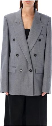 Stella McCartney Double-Breasted Blazer Lichtgrijs Melange - Dames - Blazers - Grijs - S - Katoen - Jassen