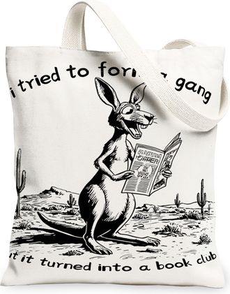 Generic Kangas Graphic Canvas Tote Bags, Funny Animal Print Reusable Bags, Summer Quirky Vintage Lightweight Washable Shoulder Stra, White, 13x15 Inch