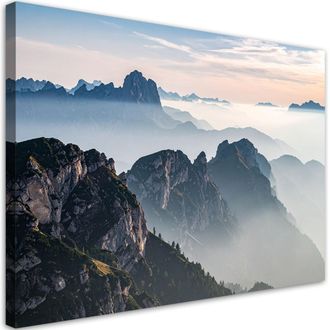 Feeby Cuadro En Lienzo, Paisaje Monta&ntilde;as Niebla Naturaleza, 120x80