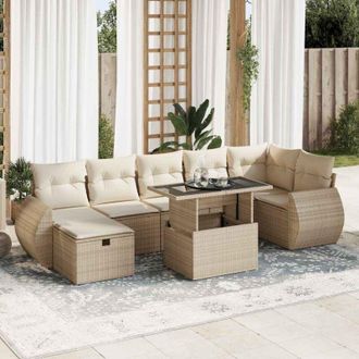 vidaXL Set De Sof&aacute;s De Jard&iacute;n Y Cojines 8 Piezas Rat&aacute;n Sint&eacute;tico Beige Vidaxl