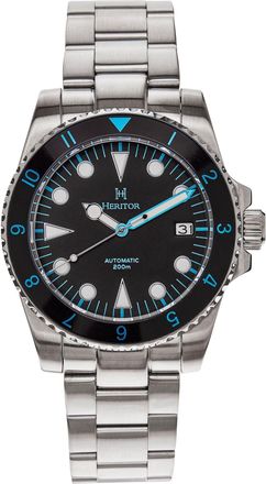 Heritor Mens Luciano Bracelet Watch w/Date - Black/Blue Stainless Steel - One Size