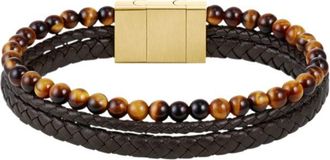 BOSS Cuff with beads and braided brown leather