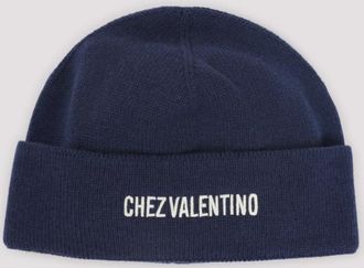 Valentino Garavani Navy Blue Logo Beanie Hat