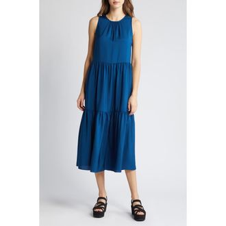 Eileen Fisher Tiered Silk Midi Dress in Atlan at Nordstrom Rack, Size Large