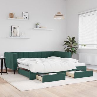 vidaXL Vidaxl - Sof&aacute; Cama Nido Con Cajones Terciopelo Verde Oscuro 100x200 Cm