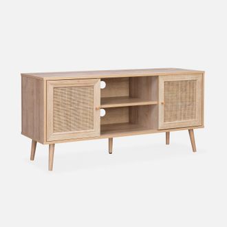 Sweeek Sweeek - Mueble Tv De Ca&ntilde;a Trenzada, 120cm, Boheme, Natural, 120x39x56.5 Cm