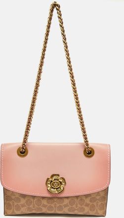Coach Pink/beige Signature Coated Canvas And Leather Parker Shoulder Bag