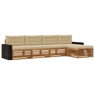 vidaXL Conjunto De Sof&aacute;s De Exterior 5 Pcs Natural Y Beige Poli&eacute;ster Vidaxl