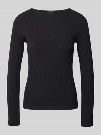 OPUS Slim Fit Langarmshirt aus Baumwoll-Mix Modell Sovke in Black, Gr&ouml;&szlig;e 36