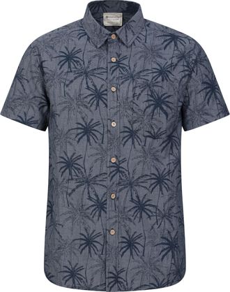 Mountain Warehouse Tropical Printed Mens Short Sleeved Shirt - Lightweight, Easy Care, Casual Wear - for Spring Summer, Camping, Travelling Dark Blue M
