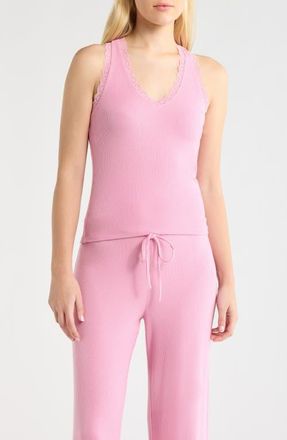 Open Edit Daydream Rib Lace Trim Tank in Pink Storm at Nordstrom, Size X-Large