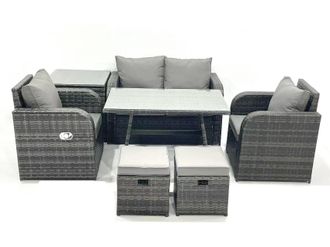 Fimous Outdoor Garden Furniture Set with Reclining Chair Side Table 2 Small Footstool in Dark Grey