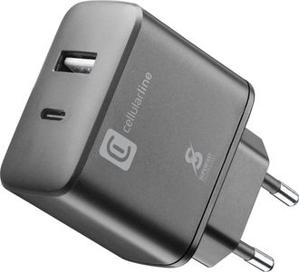 Cellularline Cellularline Dual Super Fast Charger 25w Cargador De 2 Puertos Usb Y Usb C Con Tecnolog&iacute;a Super Fast Negro