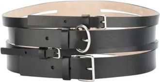 Alexander McQueen black leather multi-buckle waist belt 70