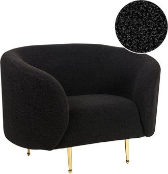 Beliani Sill&oacute;n De Poli&eacute;ster Negro Dorado Boucl&eacute; Suave Patas Retro Glamour Loen