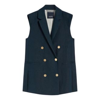Max Mara Vests, female, Blue, Size: XS Linen Basketweave Gilet