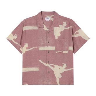 Obey Korte mouw Cubaanse overhemd - Mauve Multi - Heren - Korte mouwen Overhemden - Roze - S - Overhemden