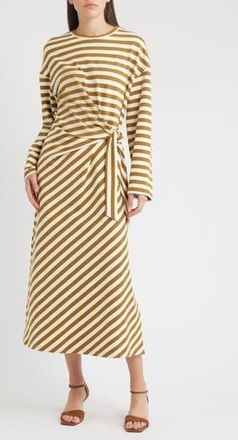 FRNCH Fenouil Directional Stripe Long Sleeve Dress in Olive at Nordstrom Rack, Size X-Large