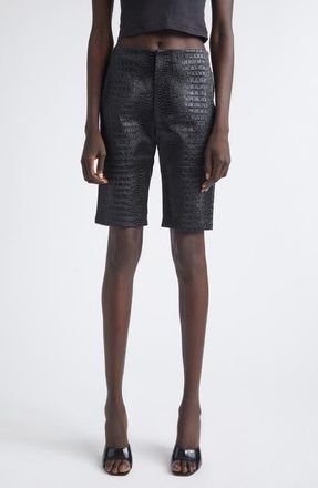 Kim Shui Bella Croc Embossed Faux Leather Bermuda Shorts in Black at Nordstrom, Size Medium