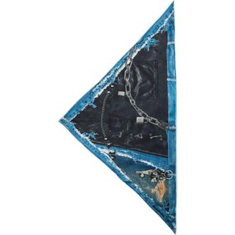 Acne Studios Trompe lOeil Silk Triangle Scarf in Black/Blue at Nordstrom