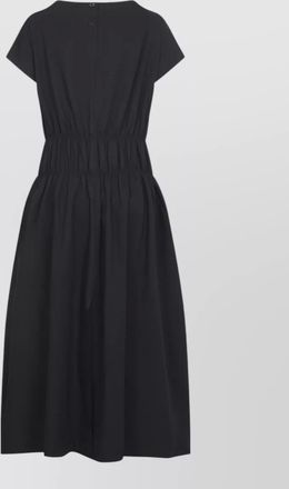 STUDIO NICHOLSON cotton ruched waisted paneled boat neck short sleeve flared midi dress