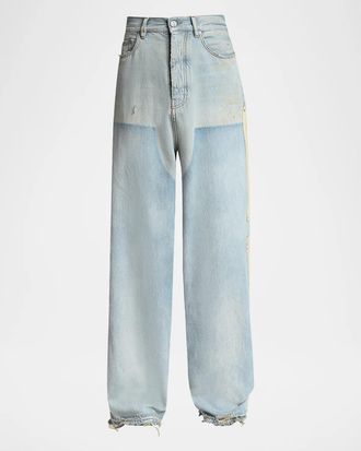 Amiri Men & apos;s Light-Wash Denim Carpenter Jeans with Bone Appliques