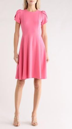 Calvin Klein Tulip Sleeve Fit & Flare Dress in Azalea at Nordstrom Rack, Size 12