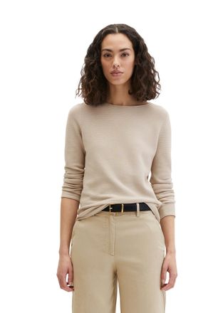 Marc O'Polo Strickpullover MARC OPOLO, Damen, Gr. L, linen beige, Strick, Obermaterial: 100% Baumwolle, slim fit, U-Boot-Ausschnitt, Rollkante, Pullover Strickpul